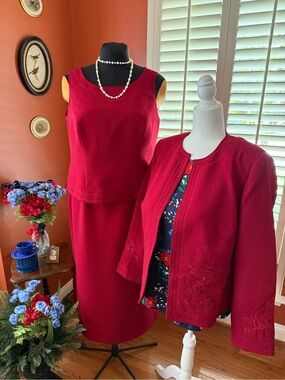Vintage 1970s John Meyer three piece cherry red Skirt Suit w/bonus floral top